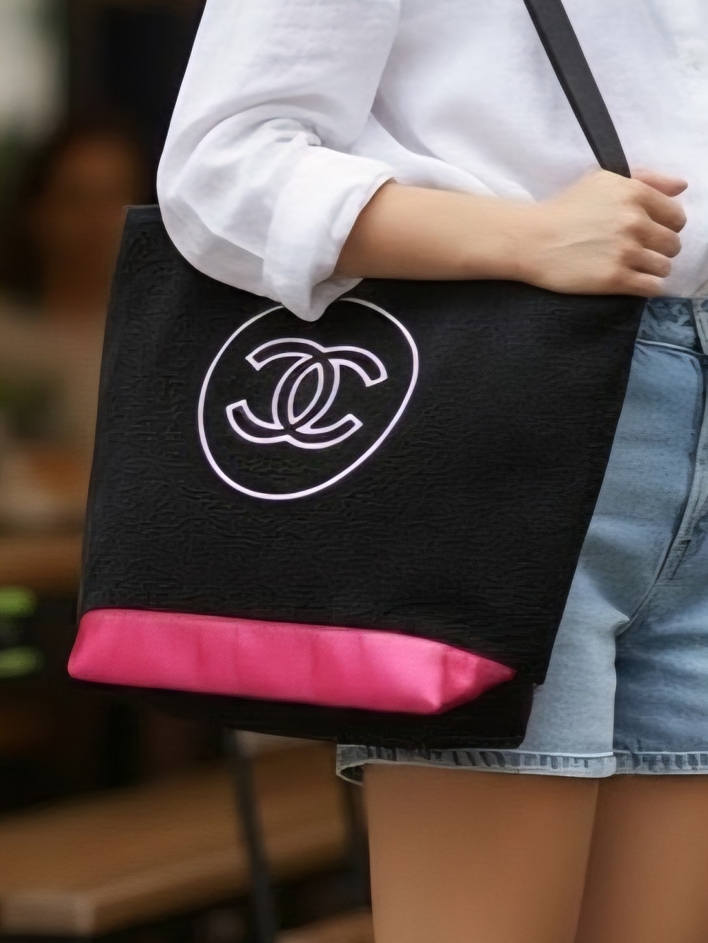 ChanelChanel Black Tote with Pink Accent